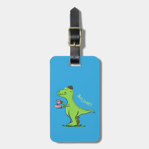 Étiquette À Bagage Caricature de dinosaure vert t rex