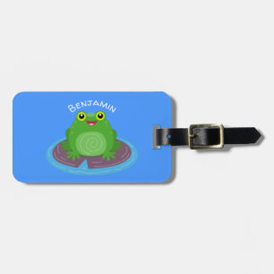 Étiquette À Bagage Caricature de grenouille verte mignonne