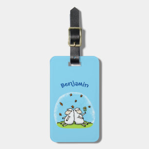 Étiquette À Bagage Caricature de moutons mignons amis et papillons
