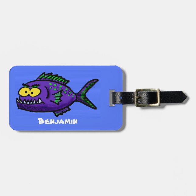 Étiquette À Bagage Caricature de poisson de Piranha (Devant horizontal)