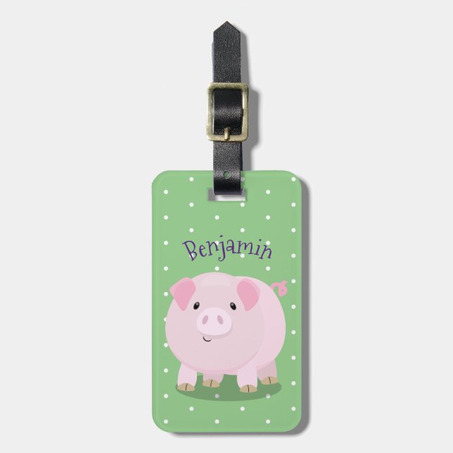 Étiquette À Bagage Caricature de porc mignon rose pot vendue (Devant Vertical)