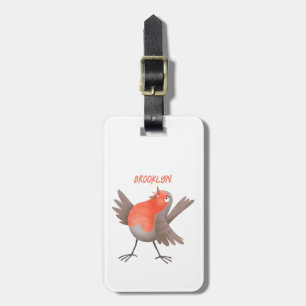 Étiquette À Bagage Caricature d'oiseau rouge chantant mignon