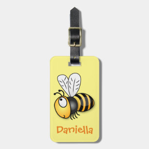 Étiquette À Bagage Caricature en jaune d'abeille volante mignonne