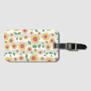 Étiquette À Bagage Caricature fleurie design jaune marguerite doodé