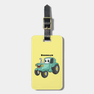 Étiquette À Bagage Caricature joli tracteur vert joyeux