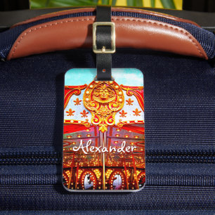 Étiquette À Bagage Carousel rétro vintage or visage photo