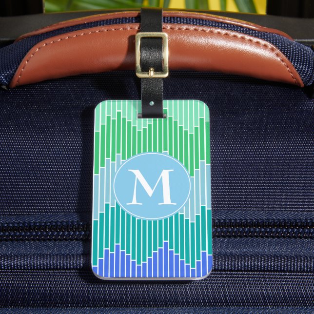 Étiquette À Bagage Carreaux océaniques Motif géométrique Monogramme (Insitu Rectoal 2)