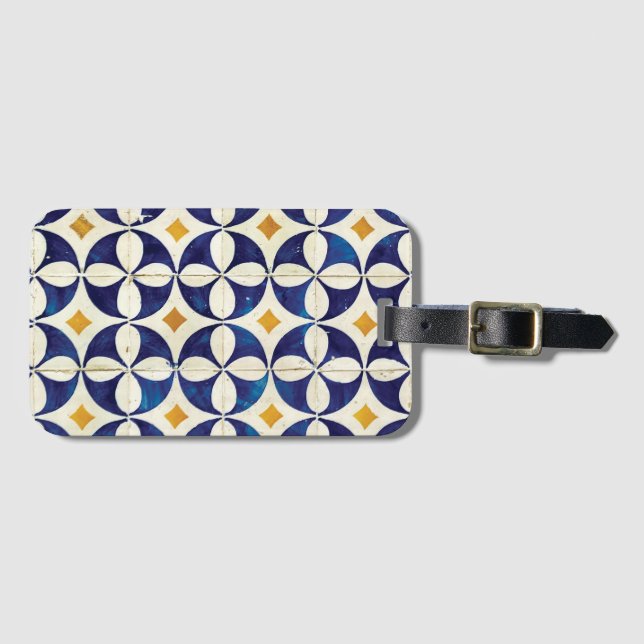 Étiquette À Bagage Carreaux portugais - Azulejo Motif Design (Devant Horizontal)