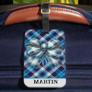 Étiquette À Bagage Carreaux Royal Bleu Personnalisé