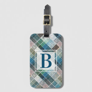 Étiquette À Bagage carreaux, tartan, carreaux, classique, bleu, blanc