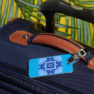 Étiquette À Bagage Carrelage bleu Floral Motif Vintage Méditerranée