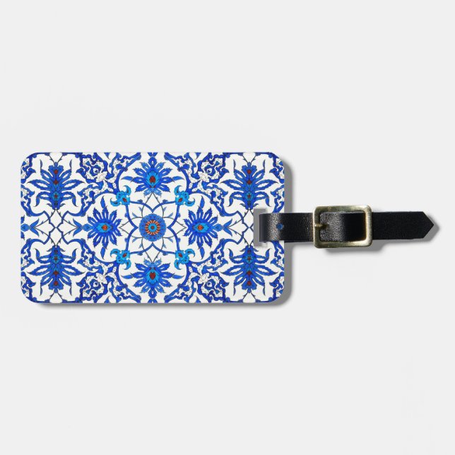 Étiquette À Bagage Carrelage chinois Art Nouveau, Cobalt Bleu & Blanc (Devant horizontal)