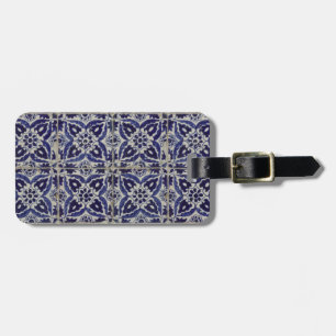 Étiquette À Bagage Carrelage italien rustique Azulejo bleu blanc géom
