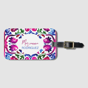 Étiquette À Bagage Carrelage rose bleu mexicain espagnol Talavera