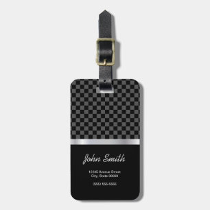 Étiquette À Bagage Carrés argentés noirs élégants et pro Checkered