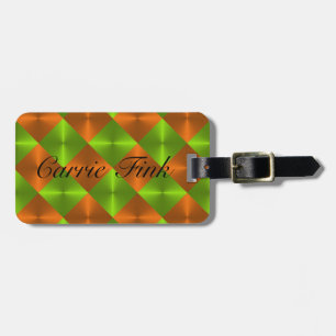 Étiquette À Bagage Carrés d'apparence métallique vert orange