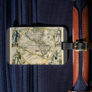 Étiquette À Bagage Carte antique, 1596, America Sive Novus Orbis