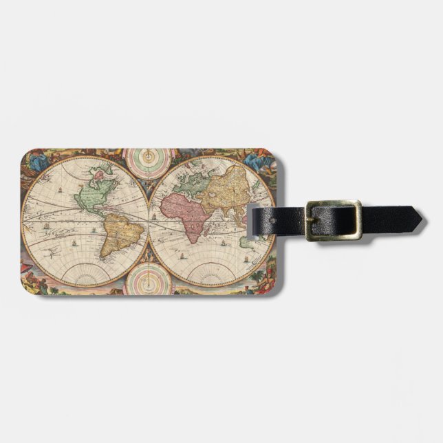 Étiquette À Bagage Carte antique du 18ème siècle du monde avec (Devant horizontal)