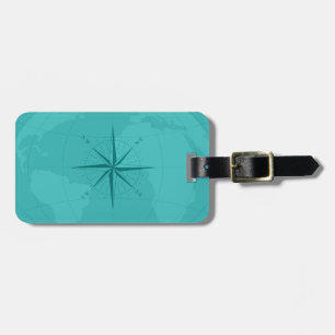 Étiquette À Bagage Carte cyan chique du monde avec le rose de
