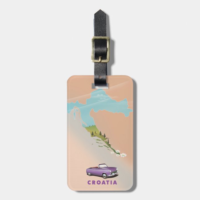 Étiquette À Bagage Carte de Croatie Affiche illustrée. (Devant Vertical)