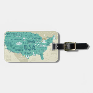 Étiquette À Bagage Carte de griffonnage des Etats-Unis