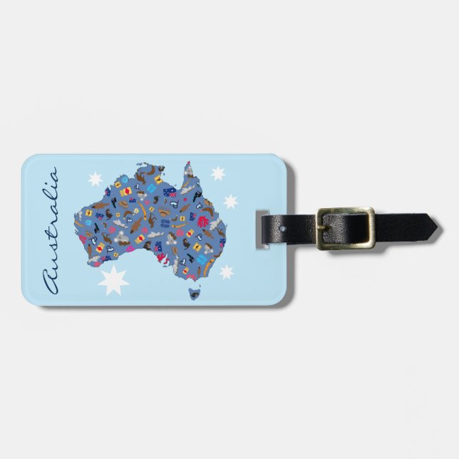 Étiquette À Bagage Carte de l'Australie avec les articles culturels (Devant horizontal)