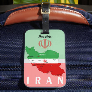 Étiquette À Bagage Carte de l'Iran avec drapeau et emblème
