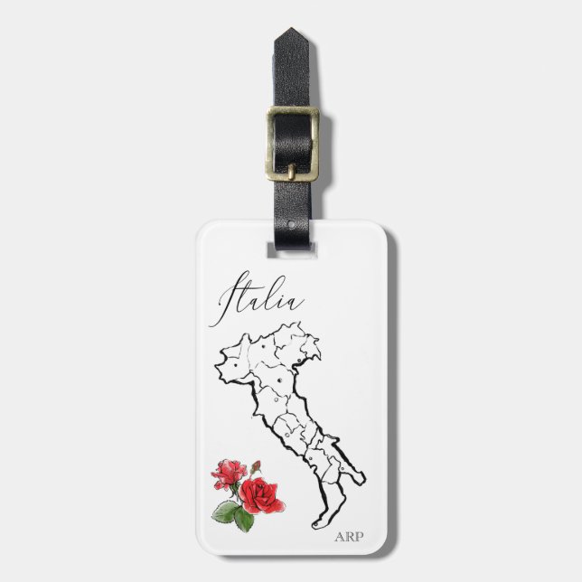 Étiquette À Bagage *~* Carte de l'Italie Italia Langue Italienne Rose (Devant Vertical)
