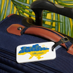 Étiquette À Bagage Carte de l'Ukraine avec tournesol et drapeau ukrai