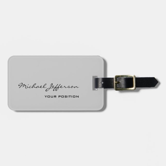 Étiquette À Bagage Carte de visite gris script unique chic (Devant horizontal)