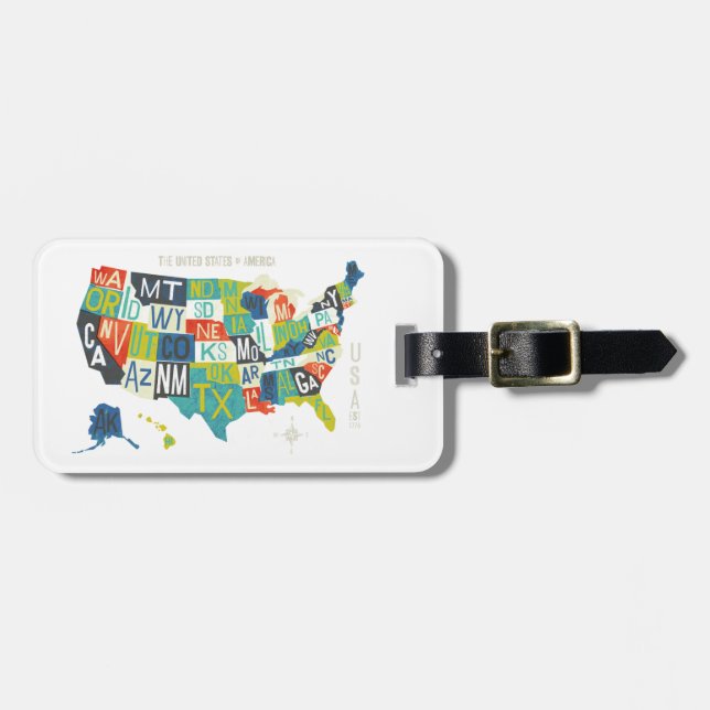 Étiquette À Bagage Carte des Etats-Unis d'impression typographique (Devant horizontal)
