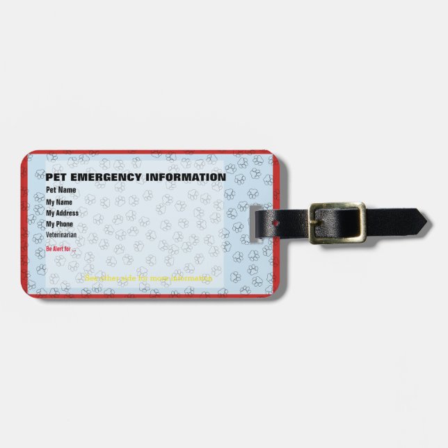 Étiquette À Bagage Carte d'information d'urgence pour animaux v2 (Devant horizontal)