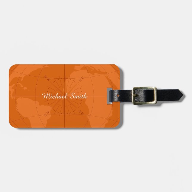 Étiquette À Bagage Carte d'Orange World avec le monogramme de rose de (Devant horizontal)