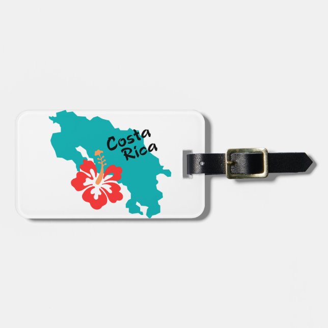 Étiquette À Bagage Carte du Costa Rica avec la ketmie (Devant horizontal)