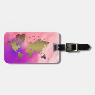 Étiquette À Bagage Carte du monde Aquarelle rose Élégant Propre vinta