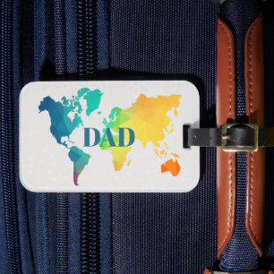 Étiquette À Bagage Carte du monde colorée Monogramme personnalisé DAD