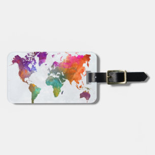 Étiquette À Bagage Carte du monde dans l'aquarelle