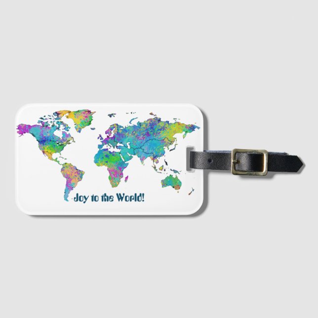 Étiquette À Bagage Carte du monde des éclaboussures aquarelles unique (Devant Horizontal)