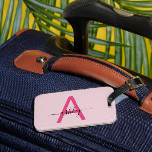 Étiquette À Bagage Carte du monde du voyage Hot Pink Nom du monogramm