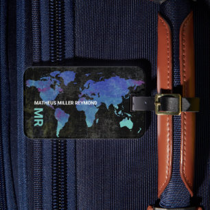 Étiquette À Bagage Carte du monde du voyage International Bleu détend