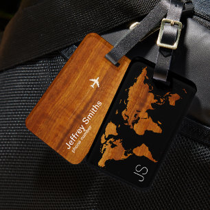 Étiquette À Bagage Carte du monde du voyage personnalisé Wood
