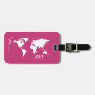 Étiquette À Bagage carte du monde en rose