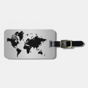 Étiquette À Bagage Carte du monde Gris Faux Professional Black Metal