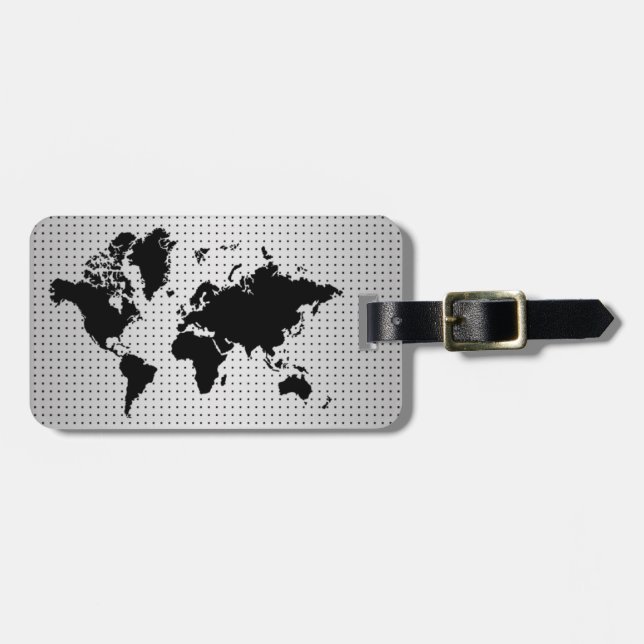 Étiquette À Bagage Carte du monde Gris Faux Professional Black Metal (Devant horizontal)