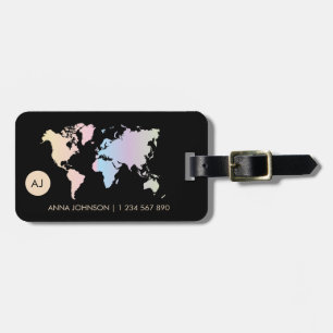 Étiquette À Bagage Carte du monde Holotel Pastel Nom du monogramme de