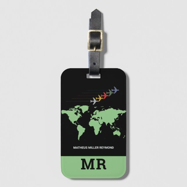 Étiquette À Bagage carte du monde international voyage identificateur (Devant Vertical)