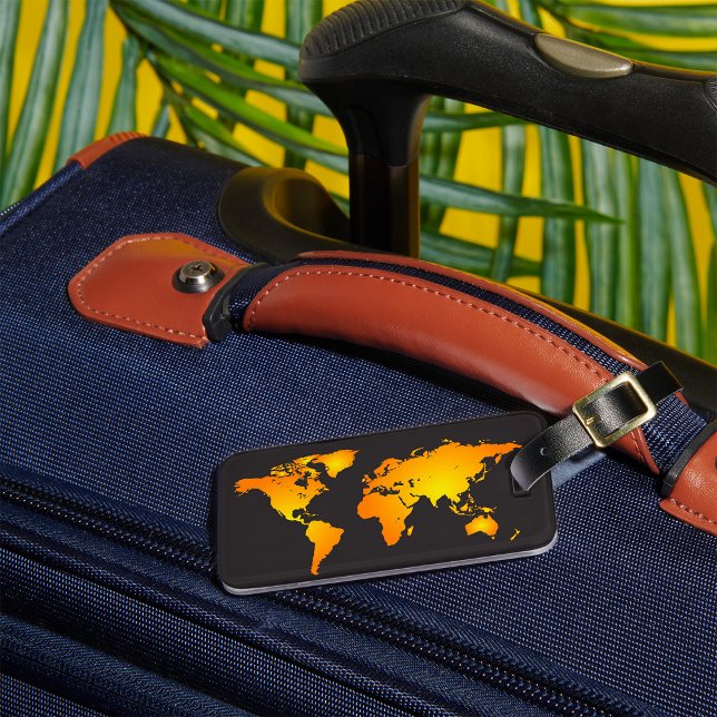 Étiquette À Bagage Carte du monde lumineux en orange et jaune (Créateur téléchargé)
