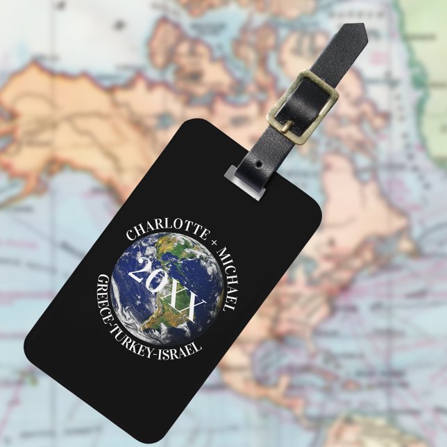 Étiquette À Bagage Carte du monde noir toponymique croisières noms an (Créateur téléchargé)