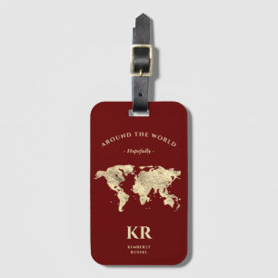 Étiquette À Bagage Carte du monde or Monogramme Voyageur Terracotta