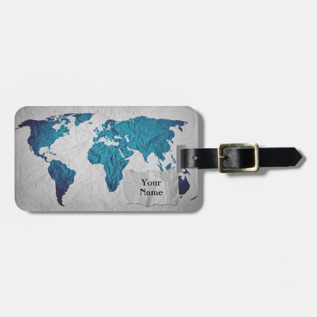 Étiquette À Bagage Carte du monde | Papier froissé (Devant horizontal)